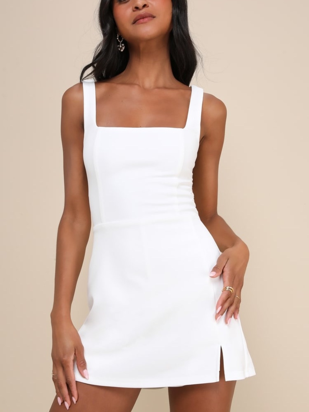 NWT Lulus Admiring Cutie White Square Neck Cutout Twist-Back Skort Romper